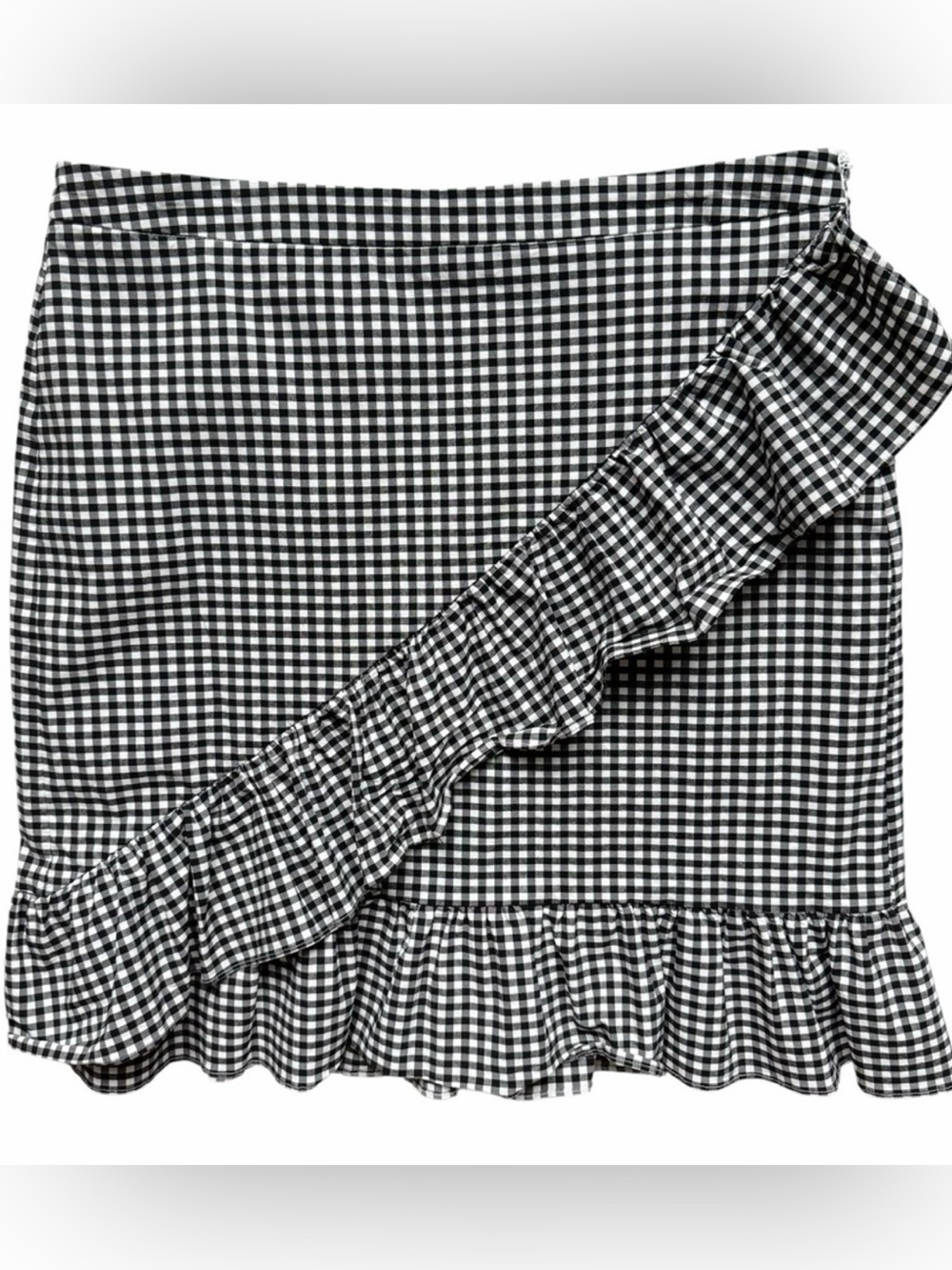 Nanette Lepore Gingham Ruffle Skirt Black White Check Women’s Size 14